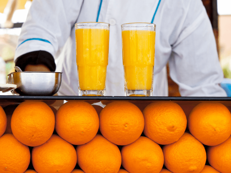 oranges and juice from a juice bar